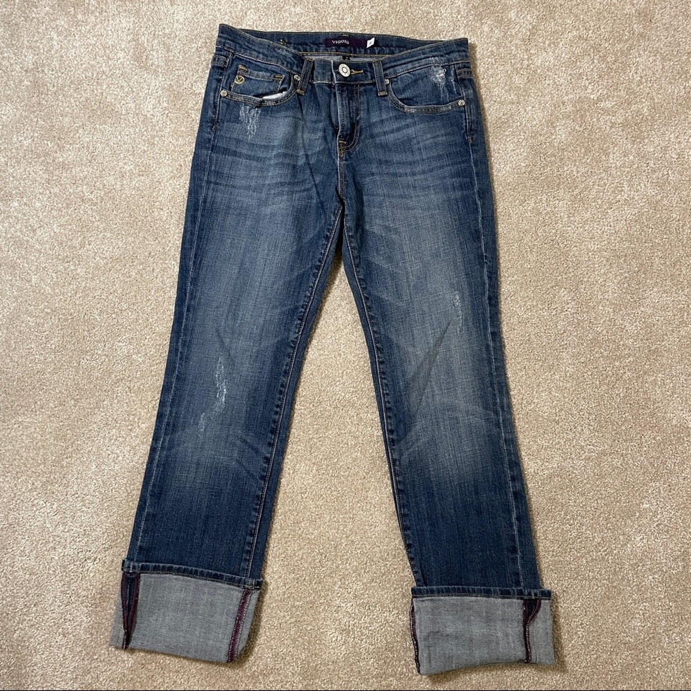 Vigoss New York Straight leg distressed denim Stretch Capri Jeans